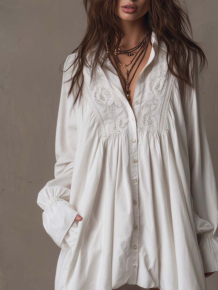 Fernanda | Abito Camicia con Dettaglio in Pizzo