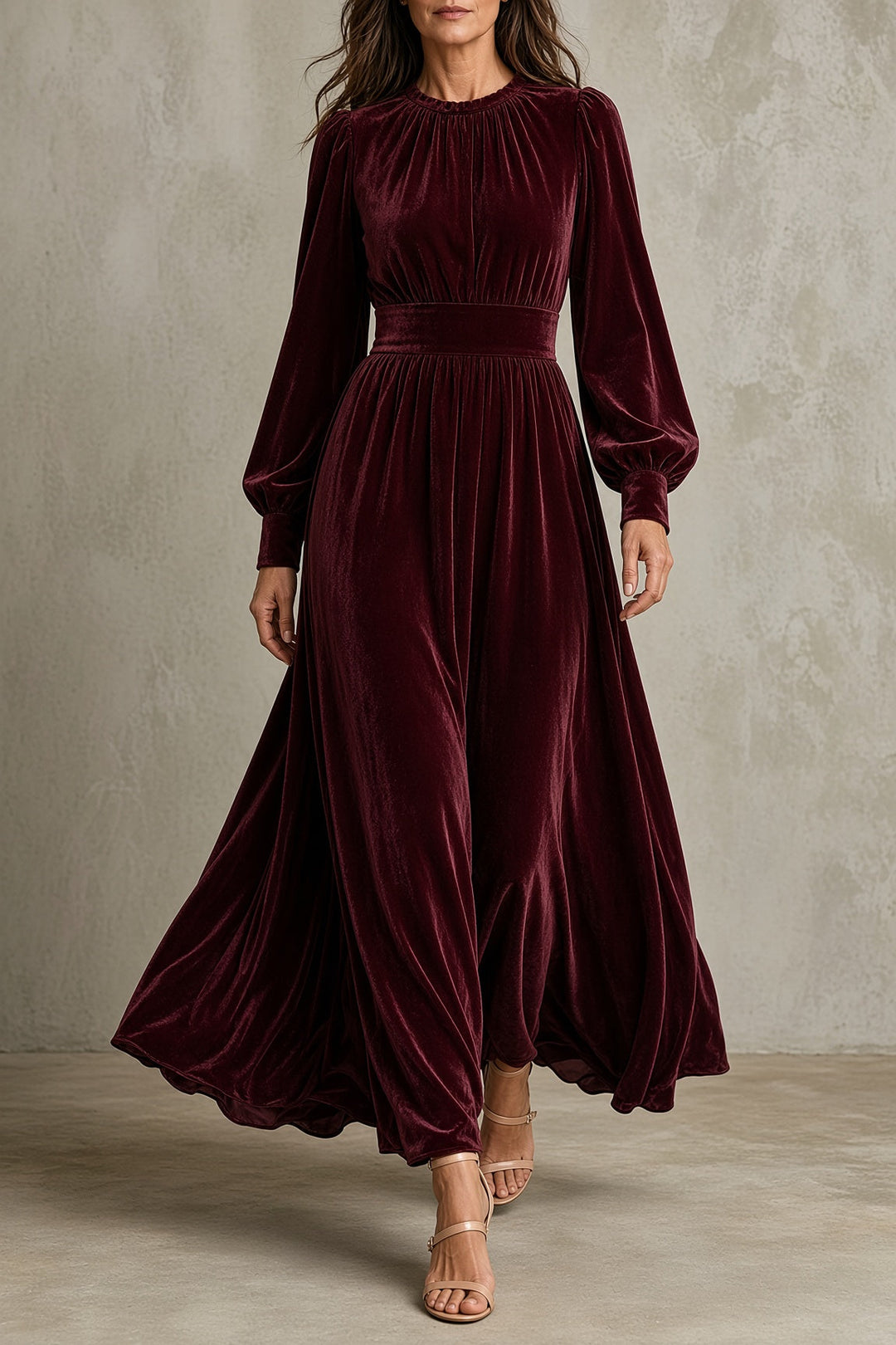 Amalia | Abito Maxi in Velluto con Corpetto Arricciato