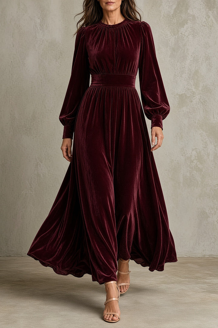 Amalia | Abito Maxi in Velluto con Corpetto Arricciato