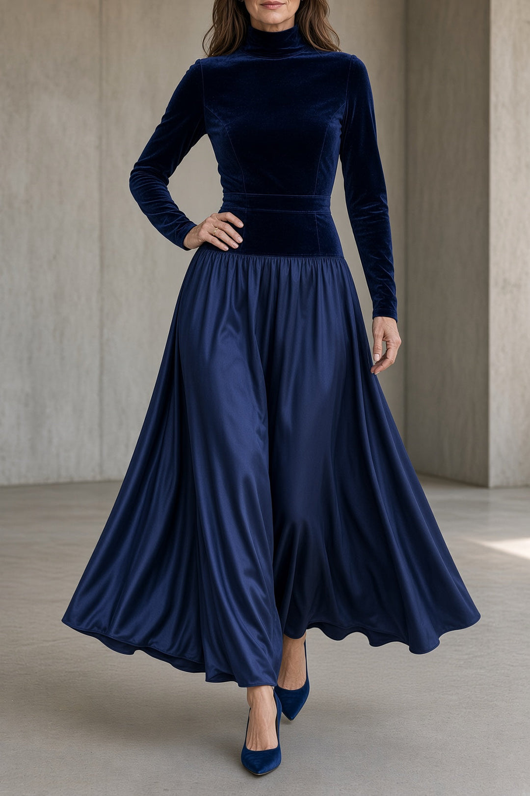 Cinzia | Abito Maxi in Velluto Collo Alto