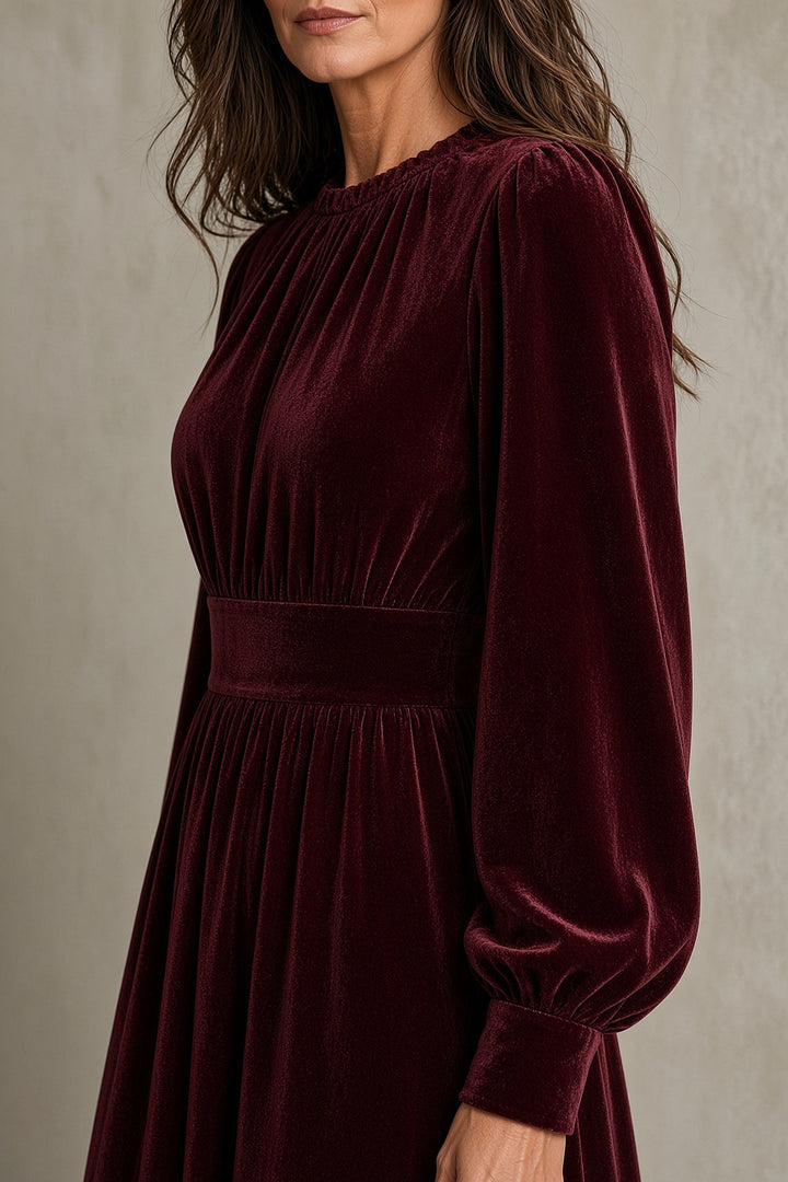 Amalia | Abito Maxi in Velluto con Corpetto Arricciato