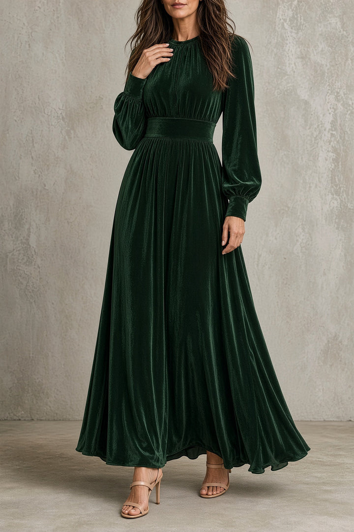Amalia | Abito Maxi in Velluto con Corpetto Arricciato