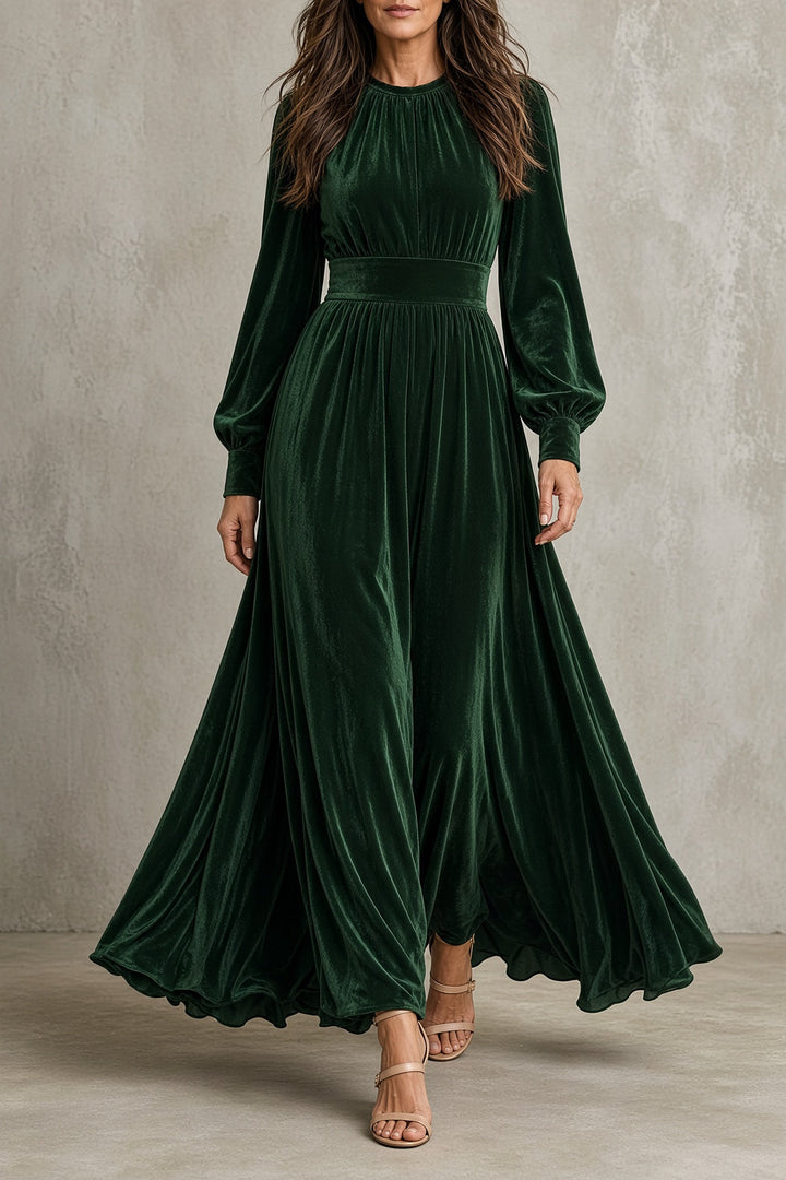 Amalia | Abito Maxi in Velluto con Corpetto Arricciato