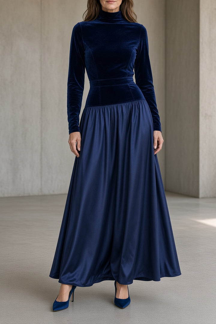 Cinzia | Abito Maxi in Velluto Collo Alto
