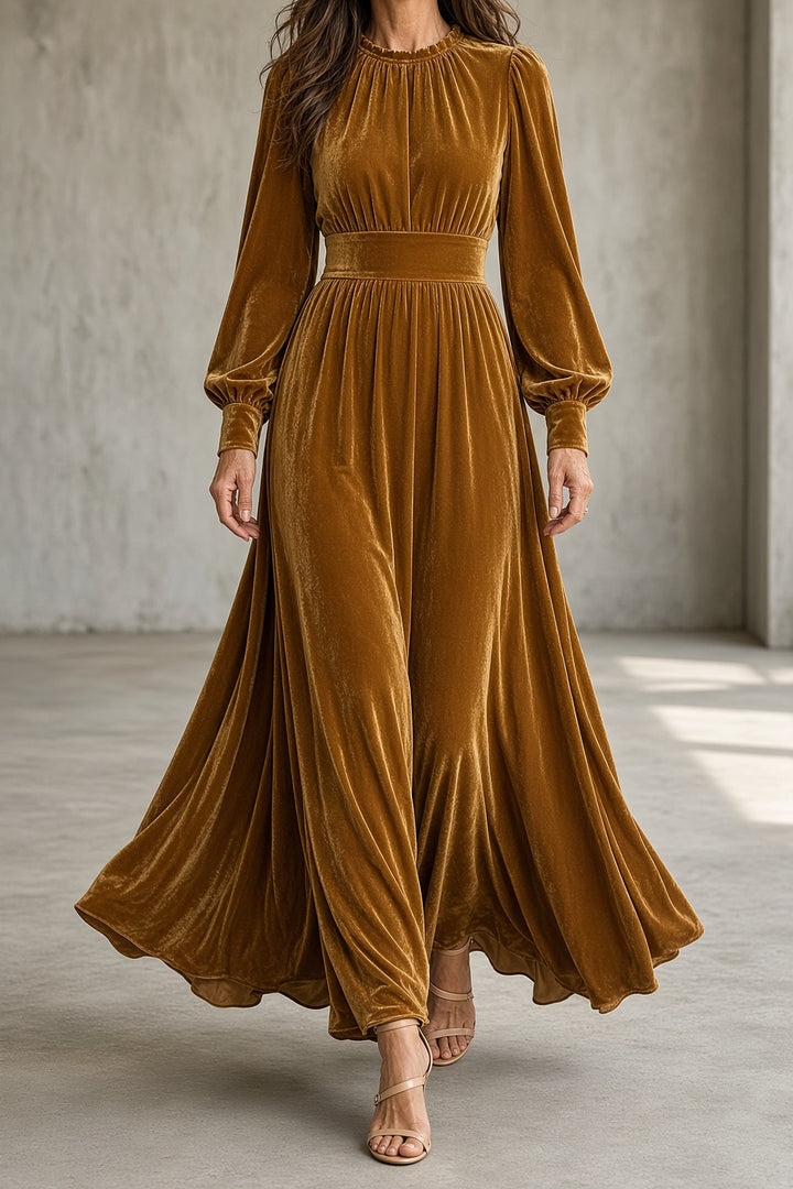 Amalia | Abito Maxi in Velluto con Corpetto Arricciato