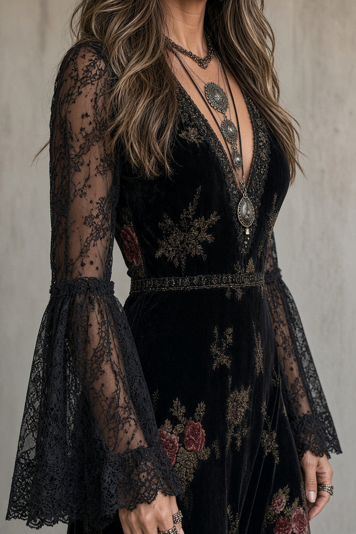 Eugenia | Abito Maxi in Velluto Floreale