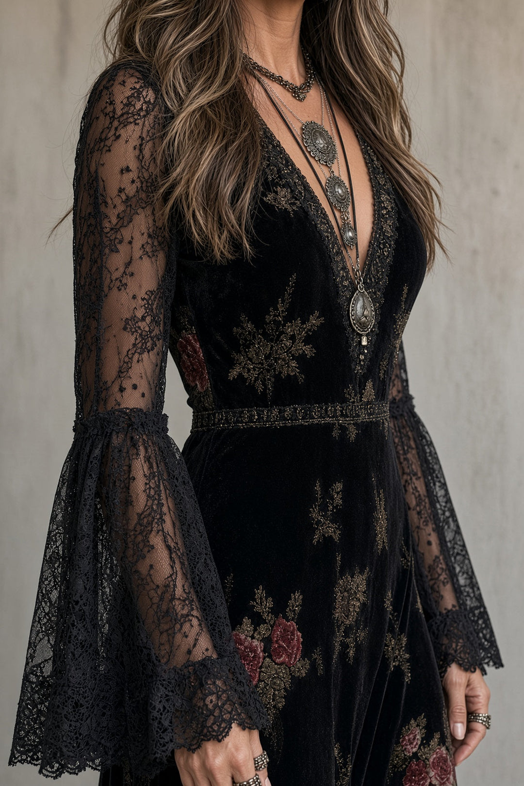 Lidia | Abito Maxi in Velluto Floreale