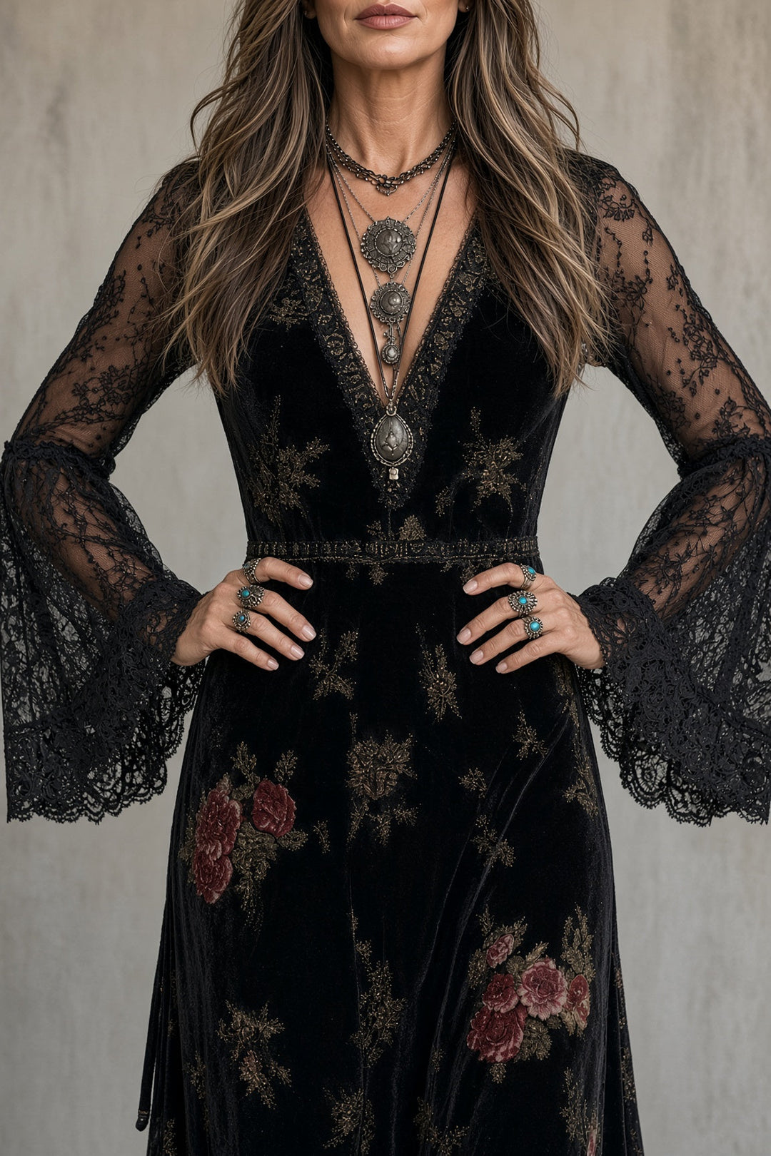 Lidia | Abito Maxi in Velluto Floreale