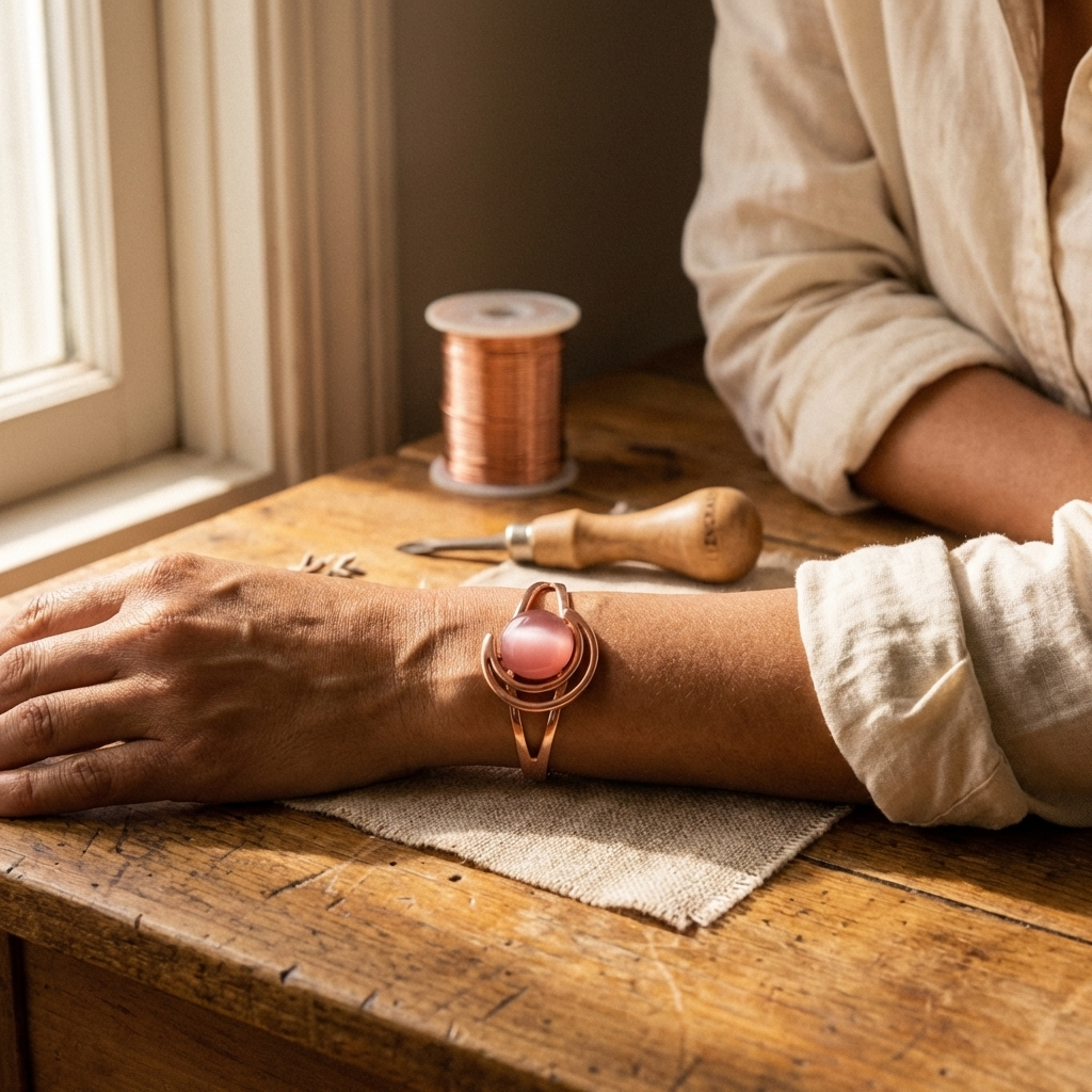 Flavia | Bracciale in Rame Sfera Rosa