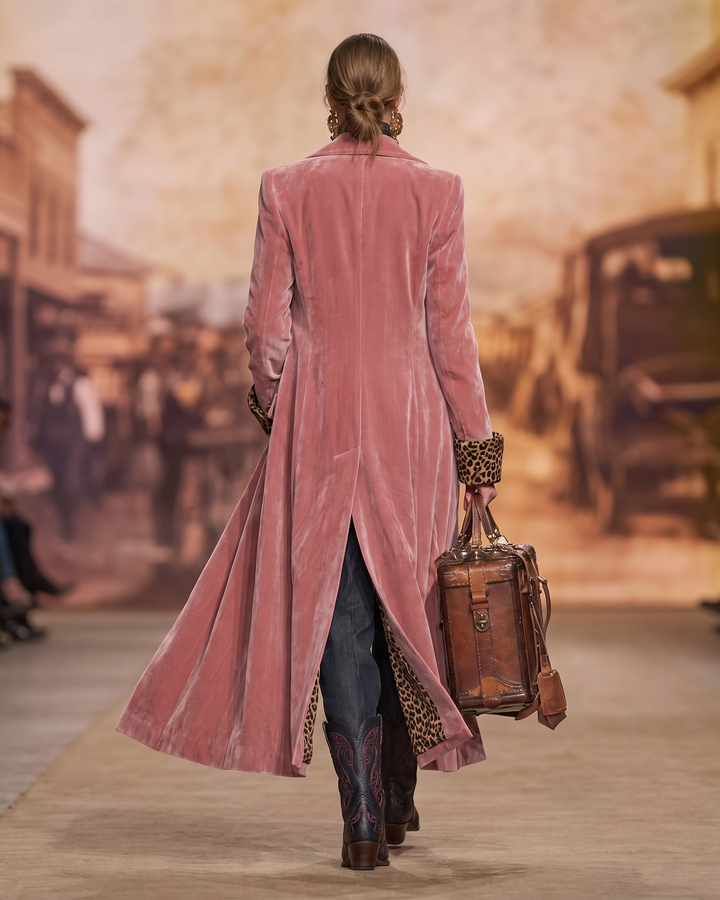 Tecla | Cappotto Lungo Sartoriale in Velluto con Fodera Leopardata