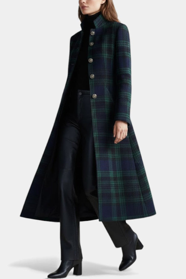 Valdina | Cappotto Midi Aderente a Quadri