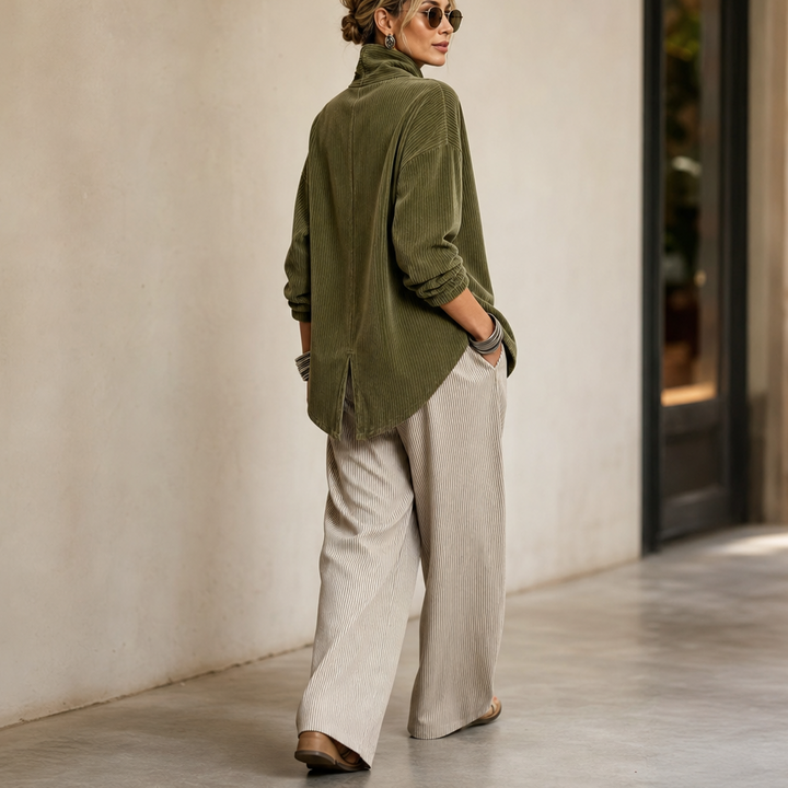 Tina | Top in Velluto a Coste Asimmetrico