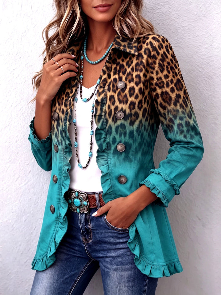Elsandra | Blazer Leopardato Sfumato con Balze