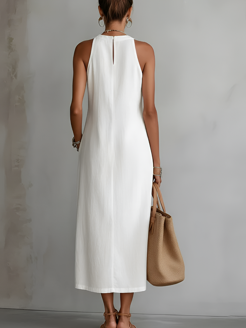 Filippa | Abito Midi Ricamato con Colletto alla Coreana