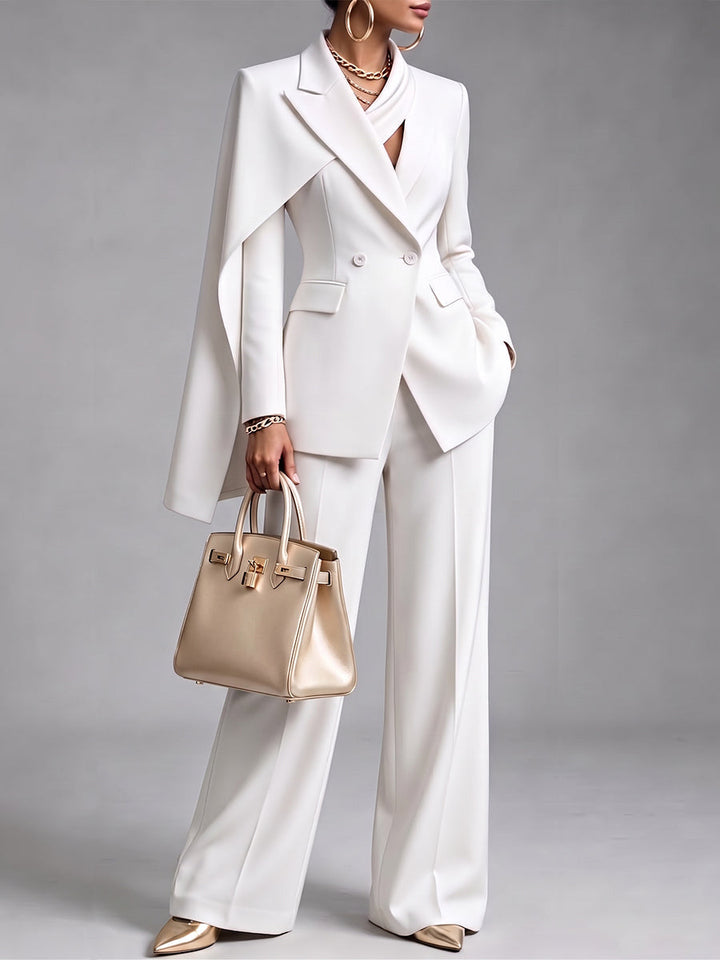 Nicoletta | Completo Blazer con Mantella Asimmetrica e Pantaloni