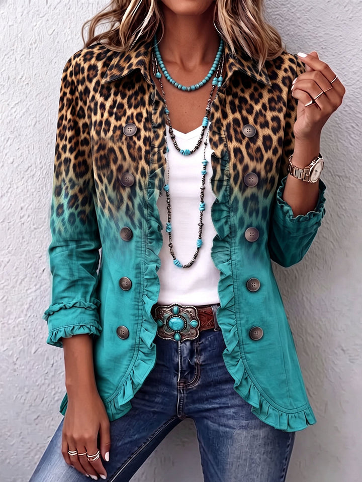 Elsandra | Blazer Leopardato Sfumato con Balze