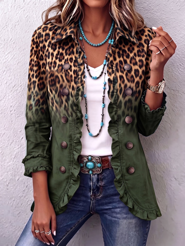 Elsandra | Blazer Leopardato Sfumato con Balze