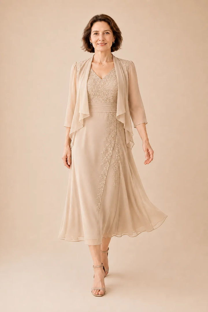 Violacea | Abito Midi Scollo a V con Pizzo