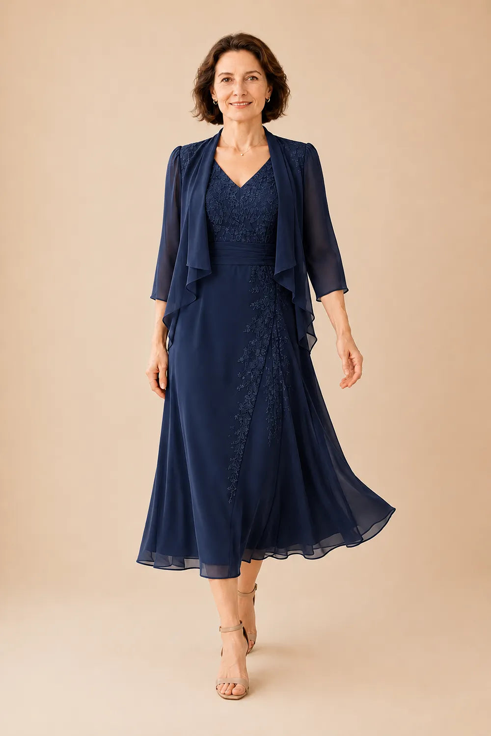 Violacea | Abito Midi Scollo a V con Pizzo