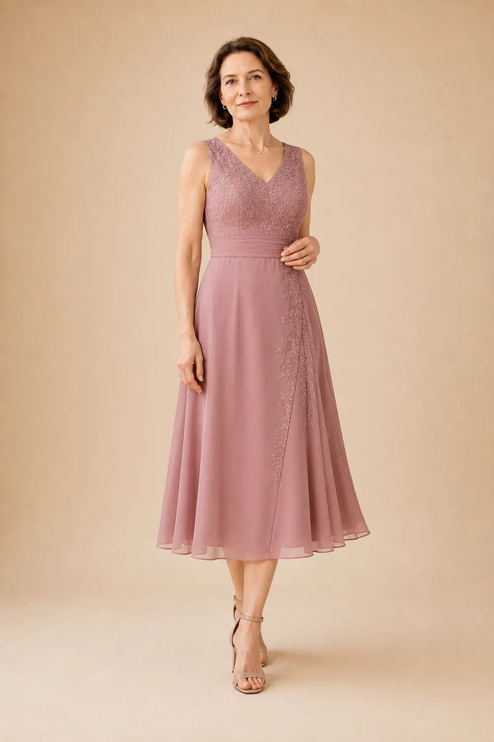 Violacea | Abito Midi Scollo a V con Pizzo