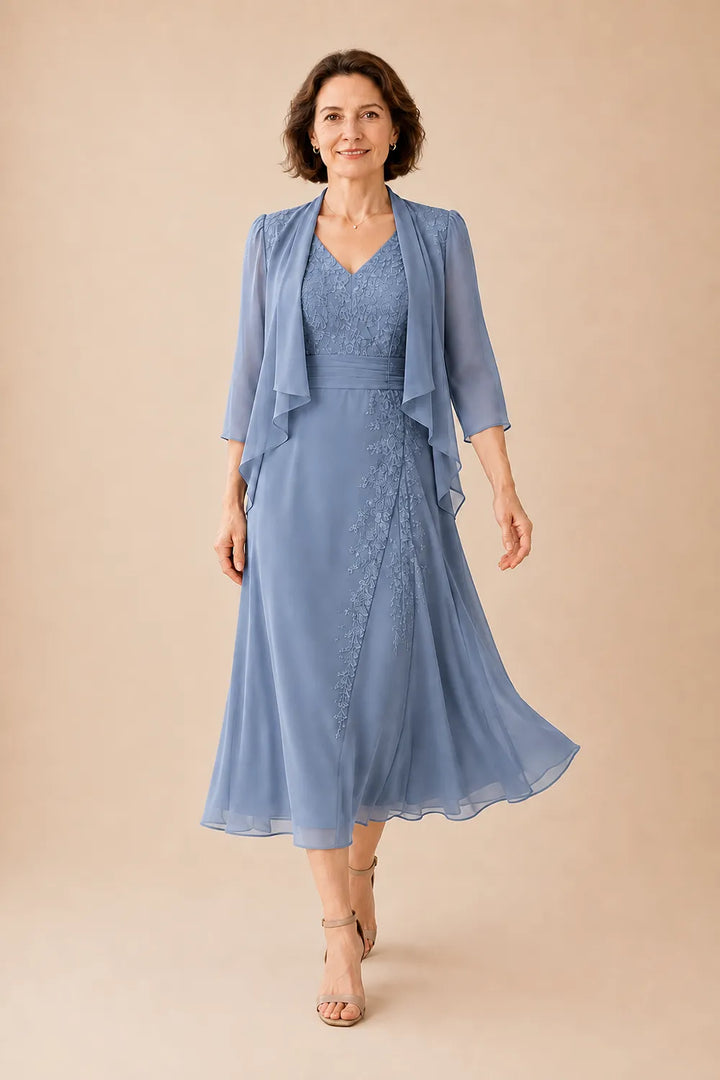 Violacea | Abito Midi Scollo a V con Pizzo