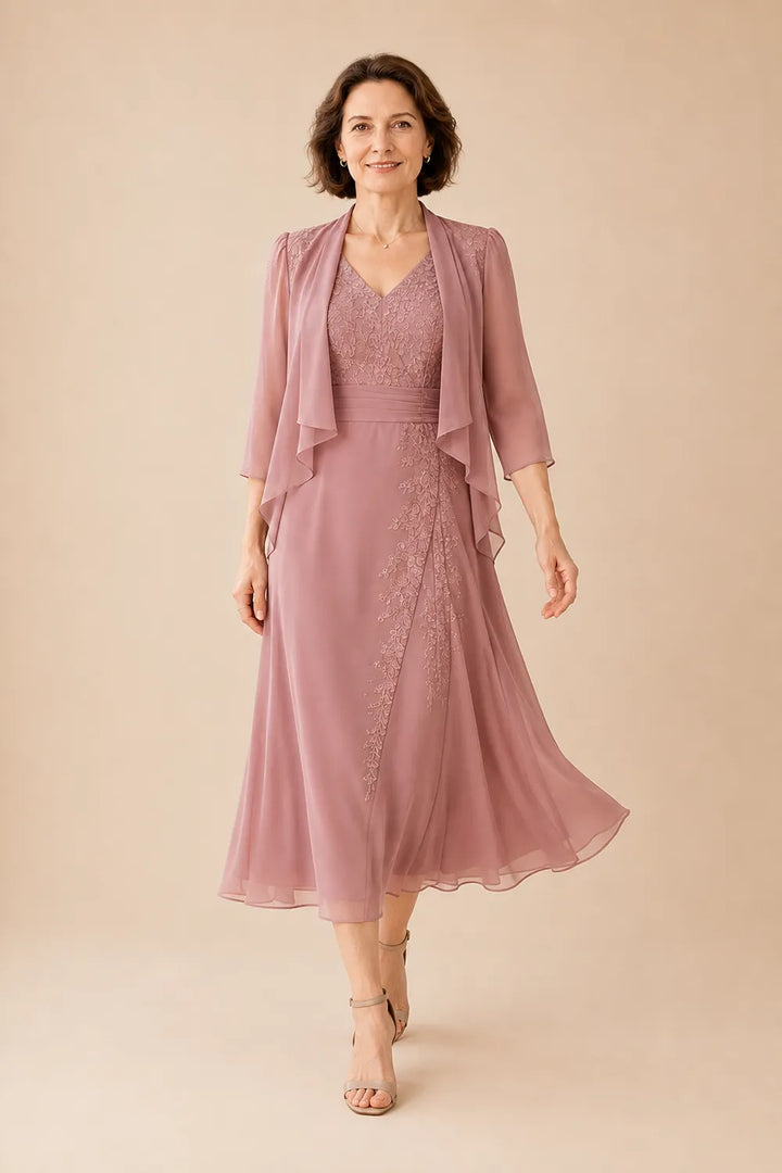 Violacea | Abito Midi Scollo a V con Pizzo