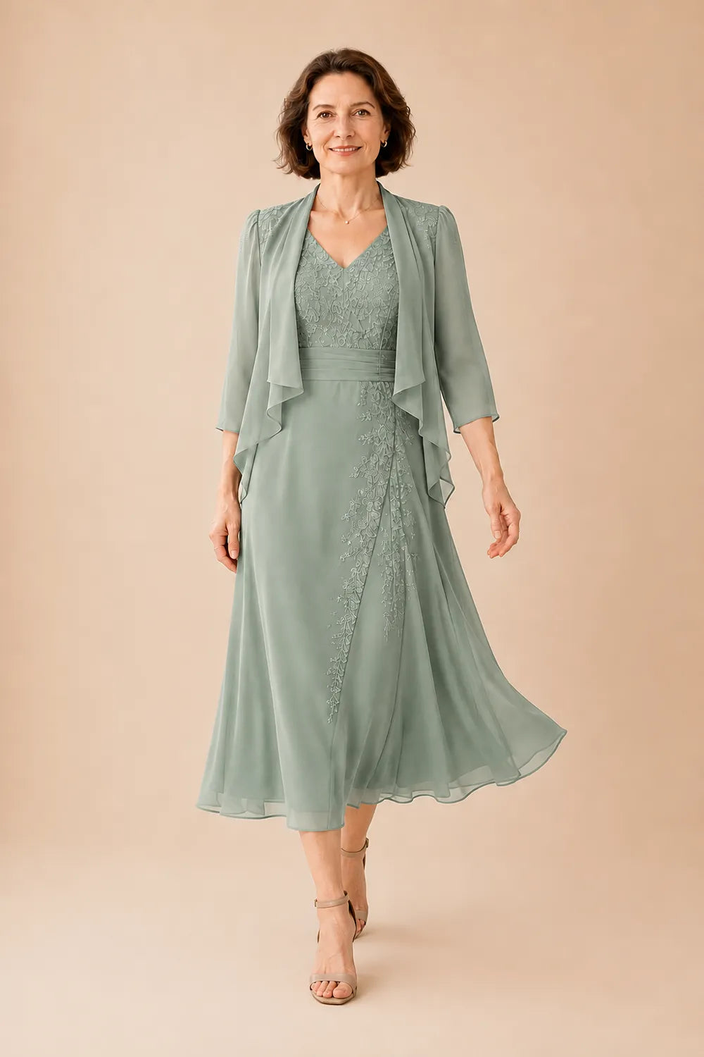Violacea | Abito Midi Scollo a V con Pizzo