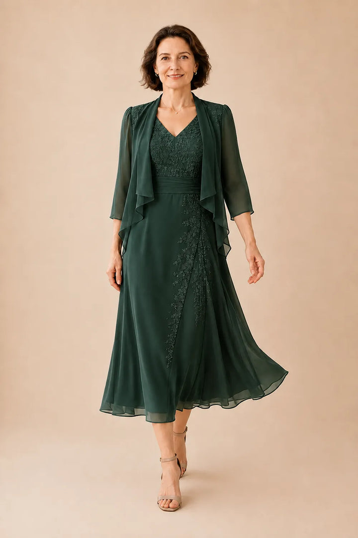 Violacea | Abito Midi Scollo a V con Pizzo