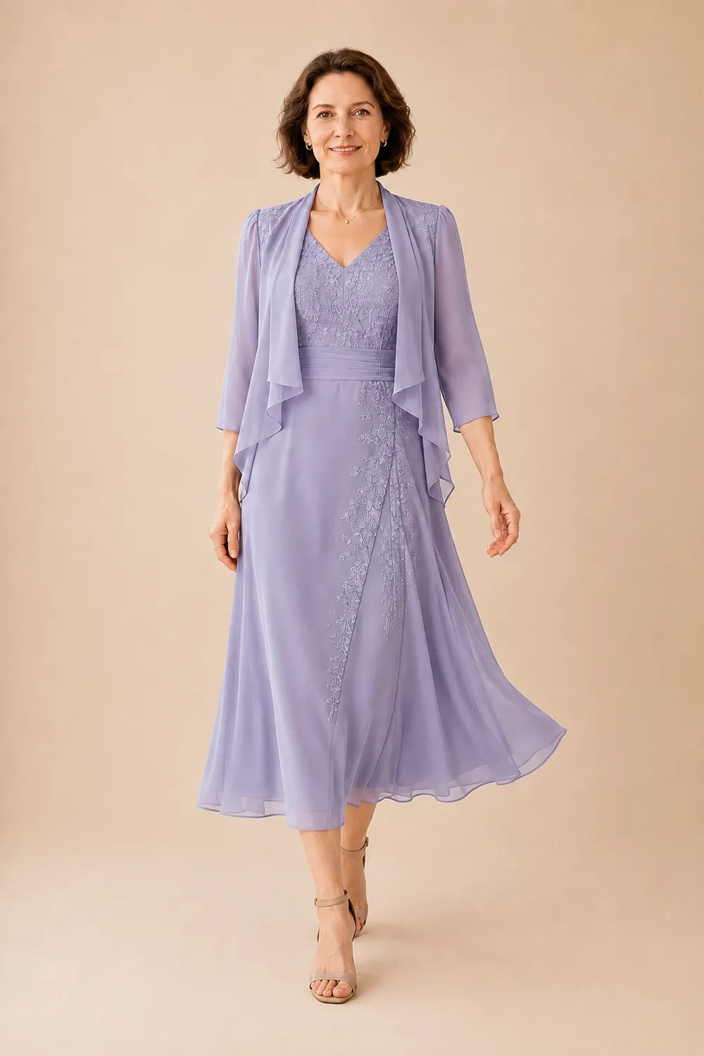 Violacea | Abito Midi Scollo a V con Pizzo