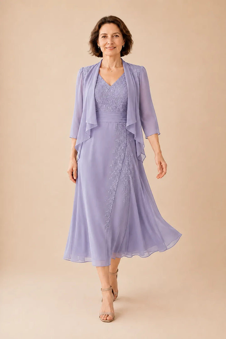 Violacea | Abito Midi Scollo a V con Pizzo