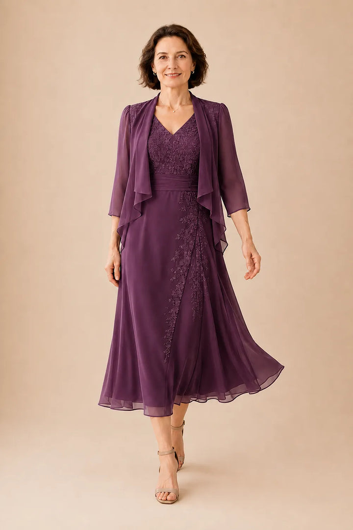 Violacea | Abito Midi Scollo a V con Pizzo