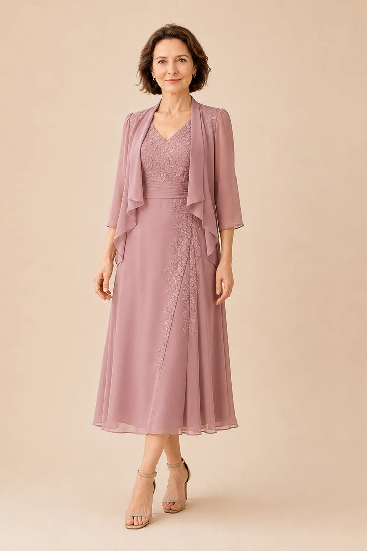Violacea | Abito Midi Scollo a V con Pizzo