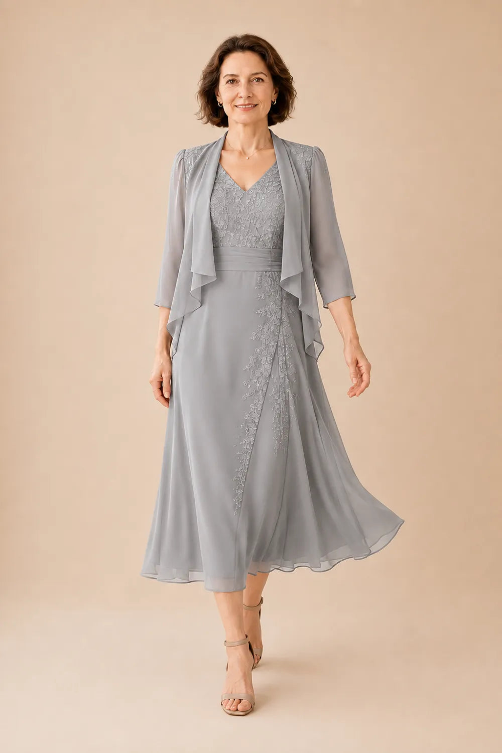 Violacea | Abito Midi Scollo a V con Pizzo