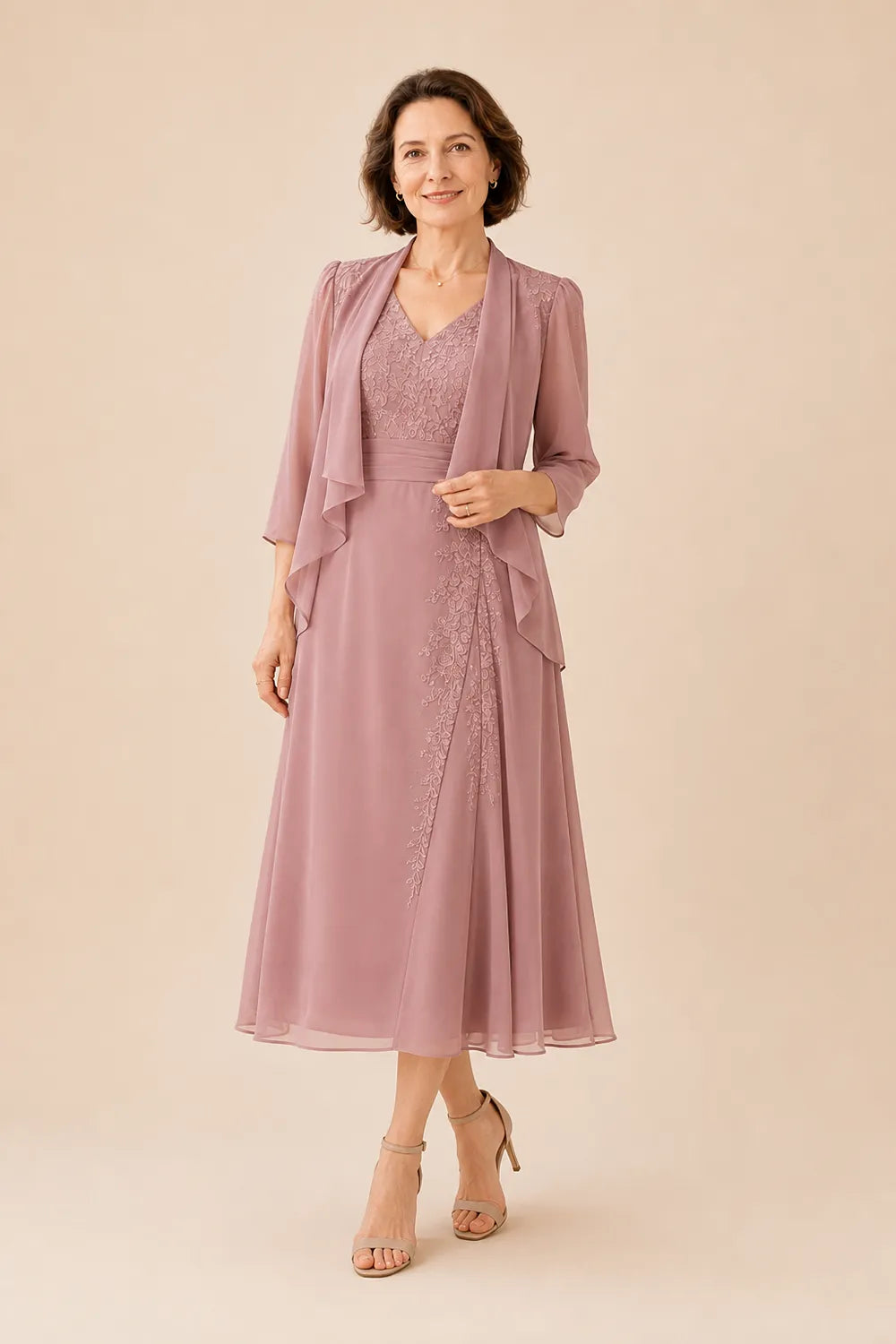 Violacea | Abito Midi Scollo a V con Pizzo