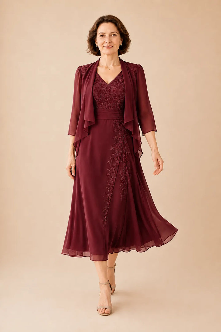 Violacea | Abito Midi Scollo a V con Pizzo