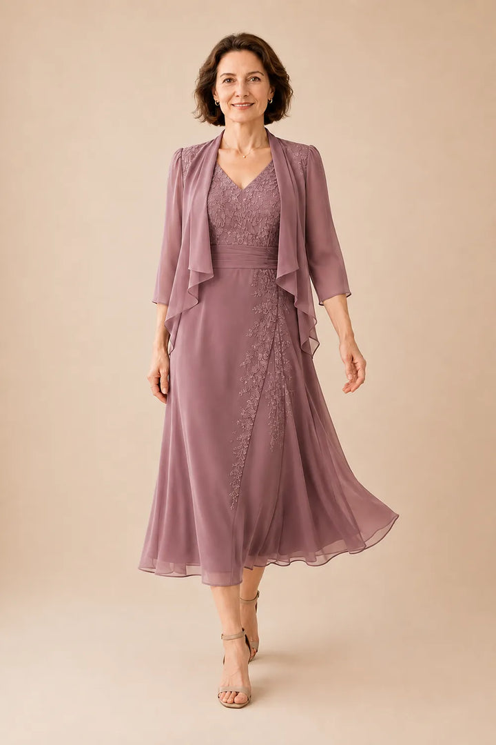 Violacea | Abito Midi Scollo a V con Pizzo