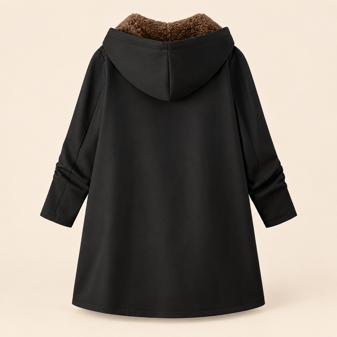 Brunilde | Cappotto Lungo in Sherpa con Cappuccio, Nero