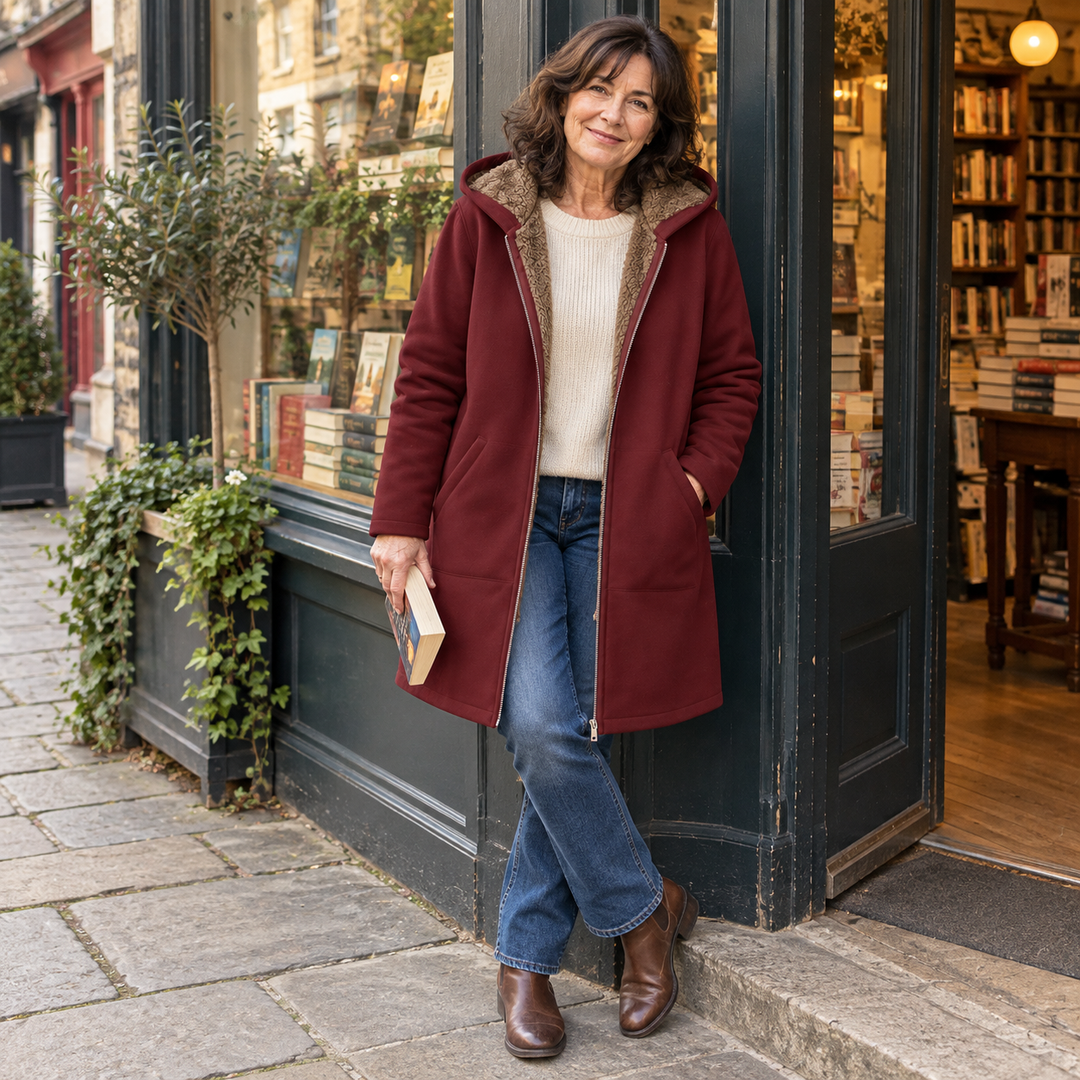 Gaudenzia | Cappotto Lungo in Sherpa con Cappuccio, Bordeaux