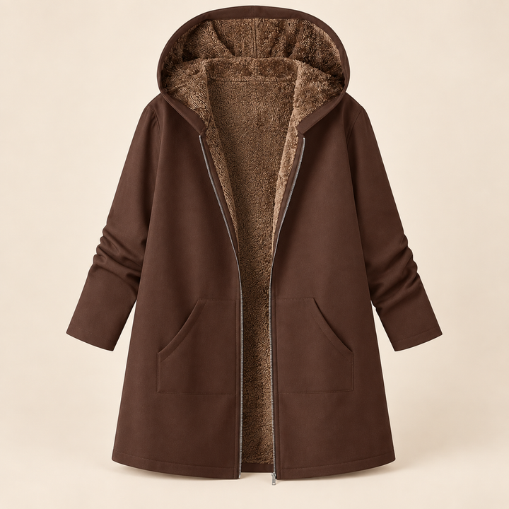 Liduina | Cappotto Lungo in Sherpa con Cappuccio, Marrone Caffè