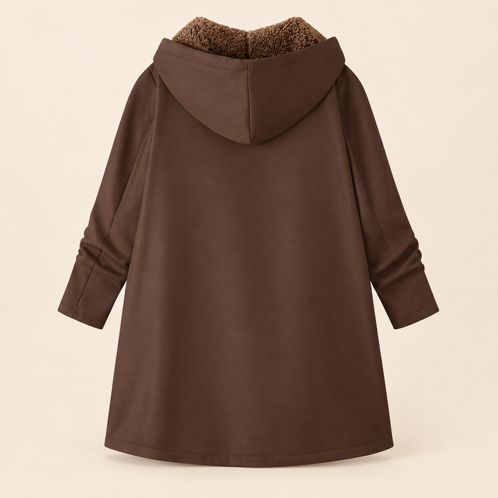 Liduina | Cappotto Lungo in Sherpa con Cappuccio, Marrone Caffè