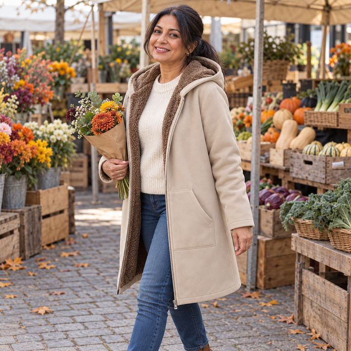 Teodolinda | Cappotto Lungo in Sherpa con Cappuccio, Cachi