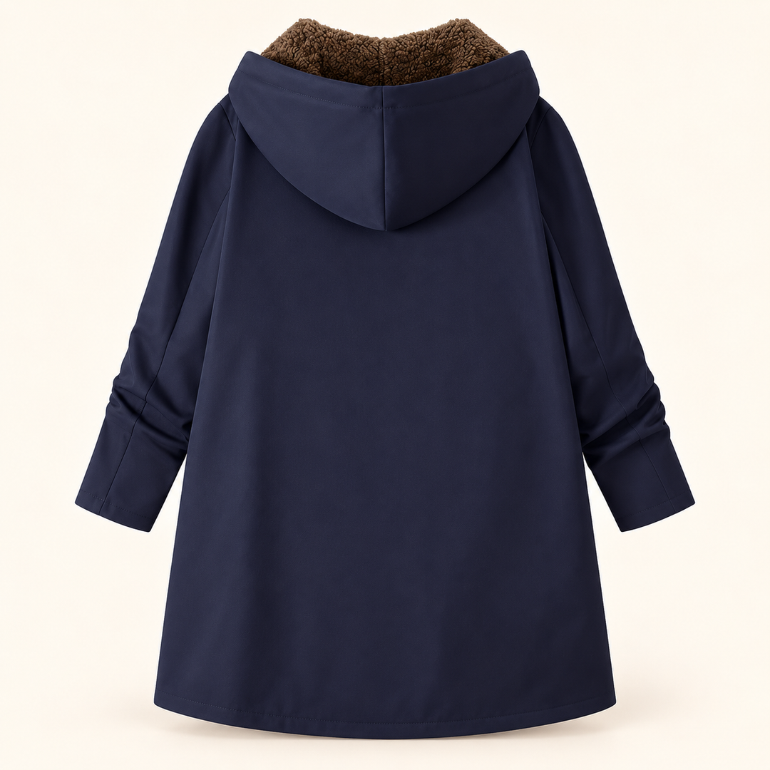 Ermelinda | Cappotto Lungo in Sherpa con Cappuccio, Blu Navy