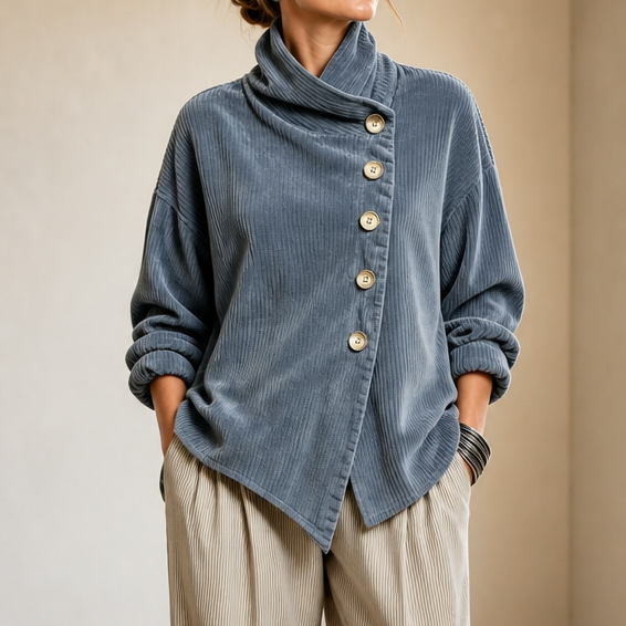 Tina | Top in Velluto a Coste Asimmetrico