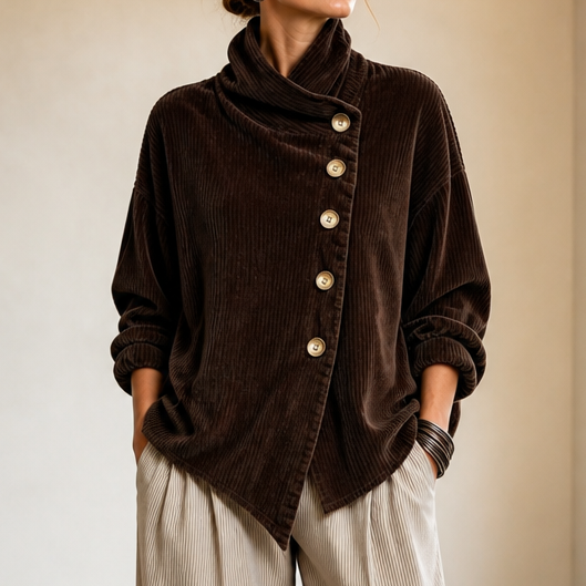 Tina | Top in Velluto a Coste Asimmetrico